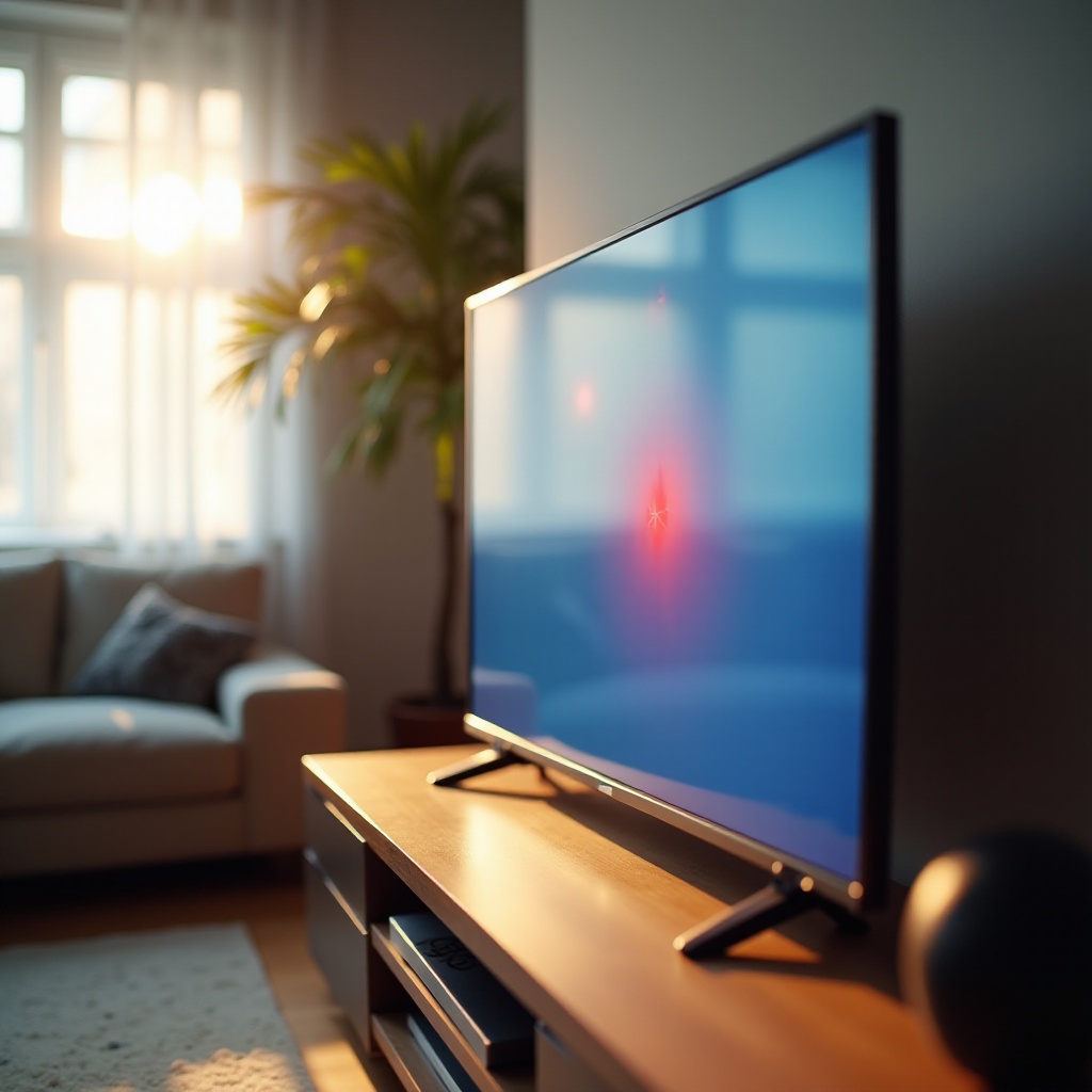 červená tečka na obrazovce televize